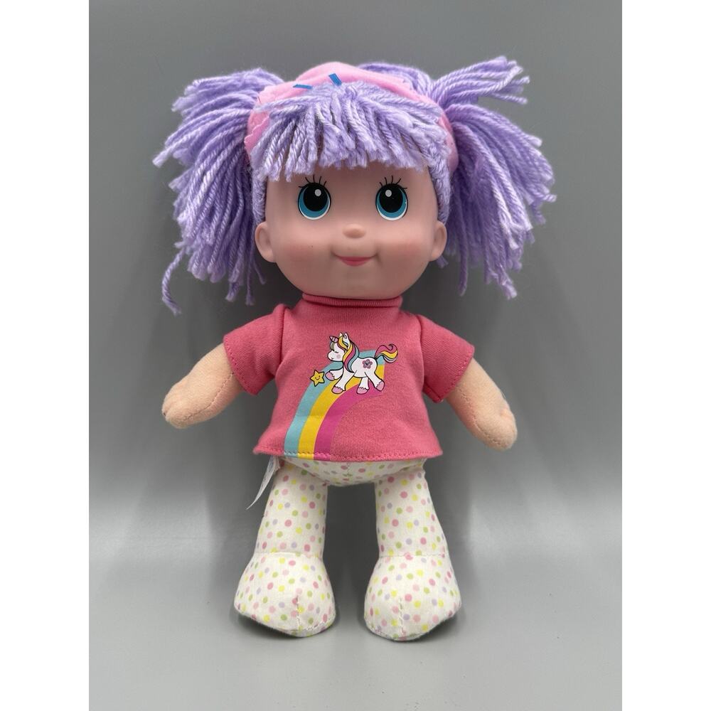 BABY'S FIRST CUDDLEKINS Play Doll Unicorn T Shirt Purple Yarn Hair Blue Eyes 8”